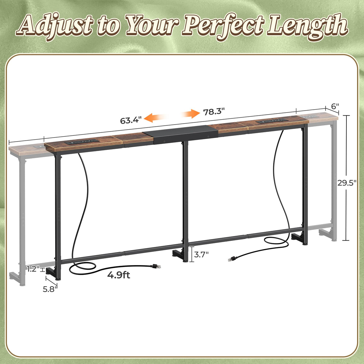 Extendable Behind Couch Table with Outlets K30996