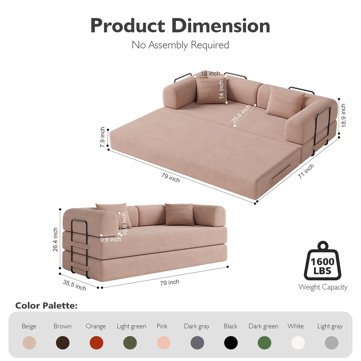 79in Boneless Convertible Futon Sofa Bed Queen T976