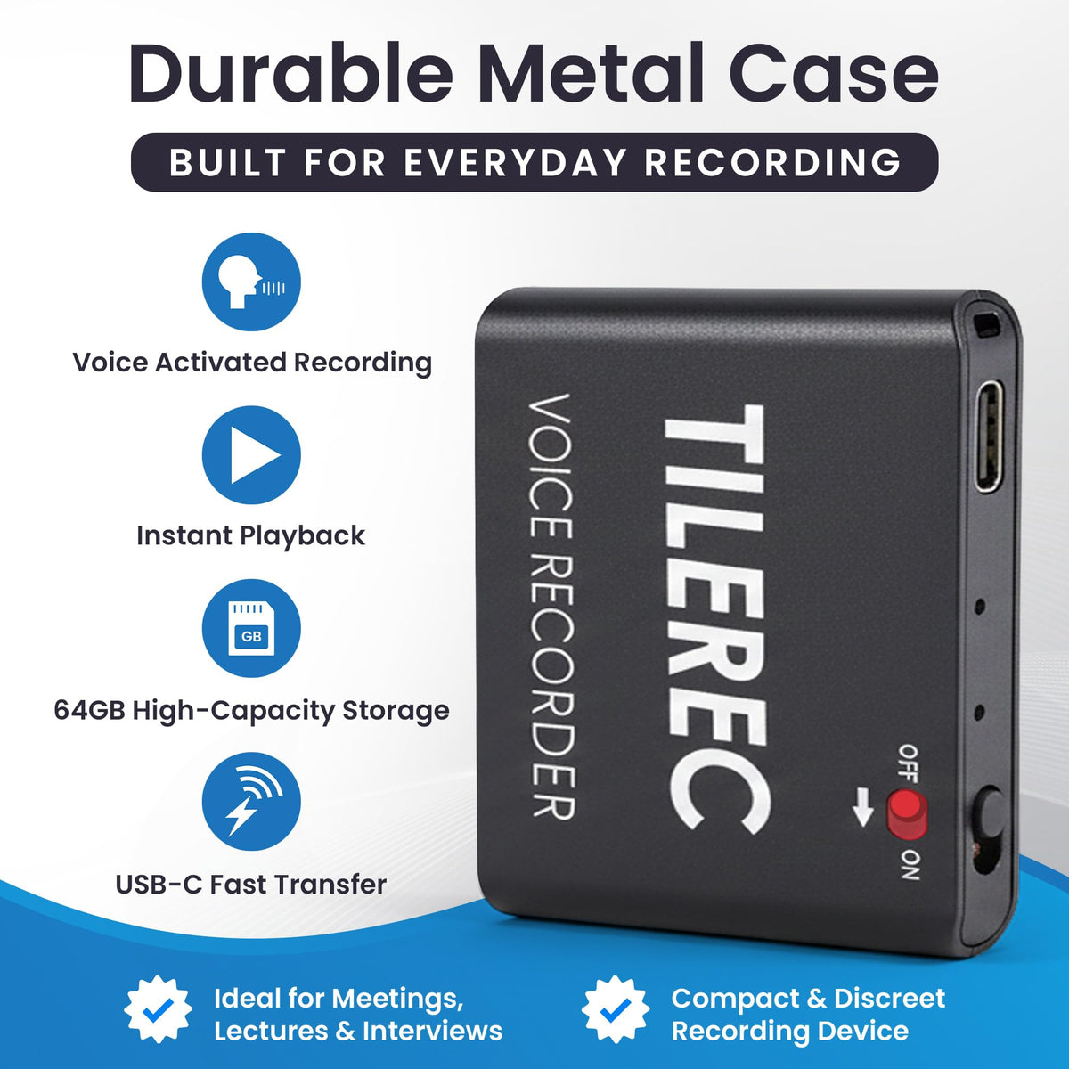 64GB USB-C Metal Body Digital Audio Recorder B9447