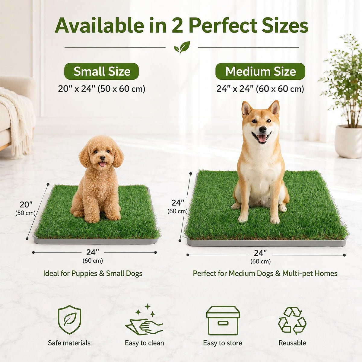 Dog Grass Pad with Tray 20" x 24" Artificial Grass Pee Pads with Non-Slip Grey Silicone Tray & 2 Replacement Grass Mats D619