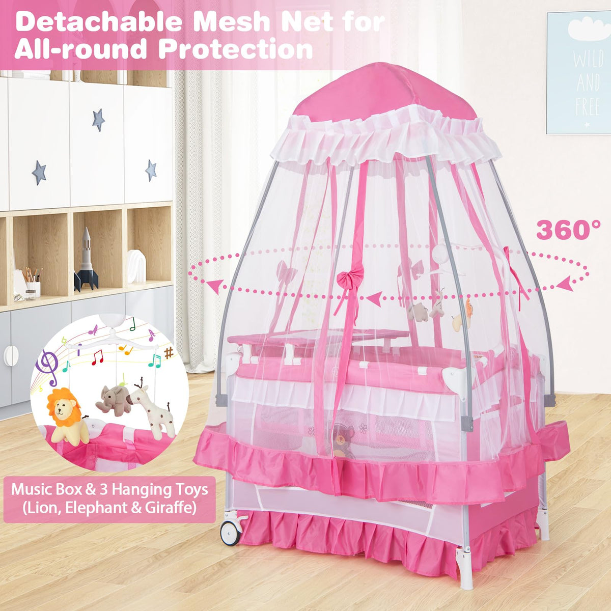 4-in-1 Baby Playard with Bassinet, Changing Table and Carry Bag S4781
