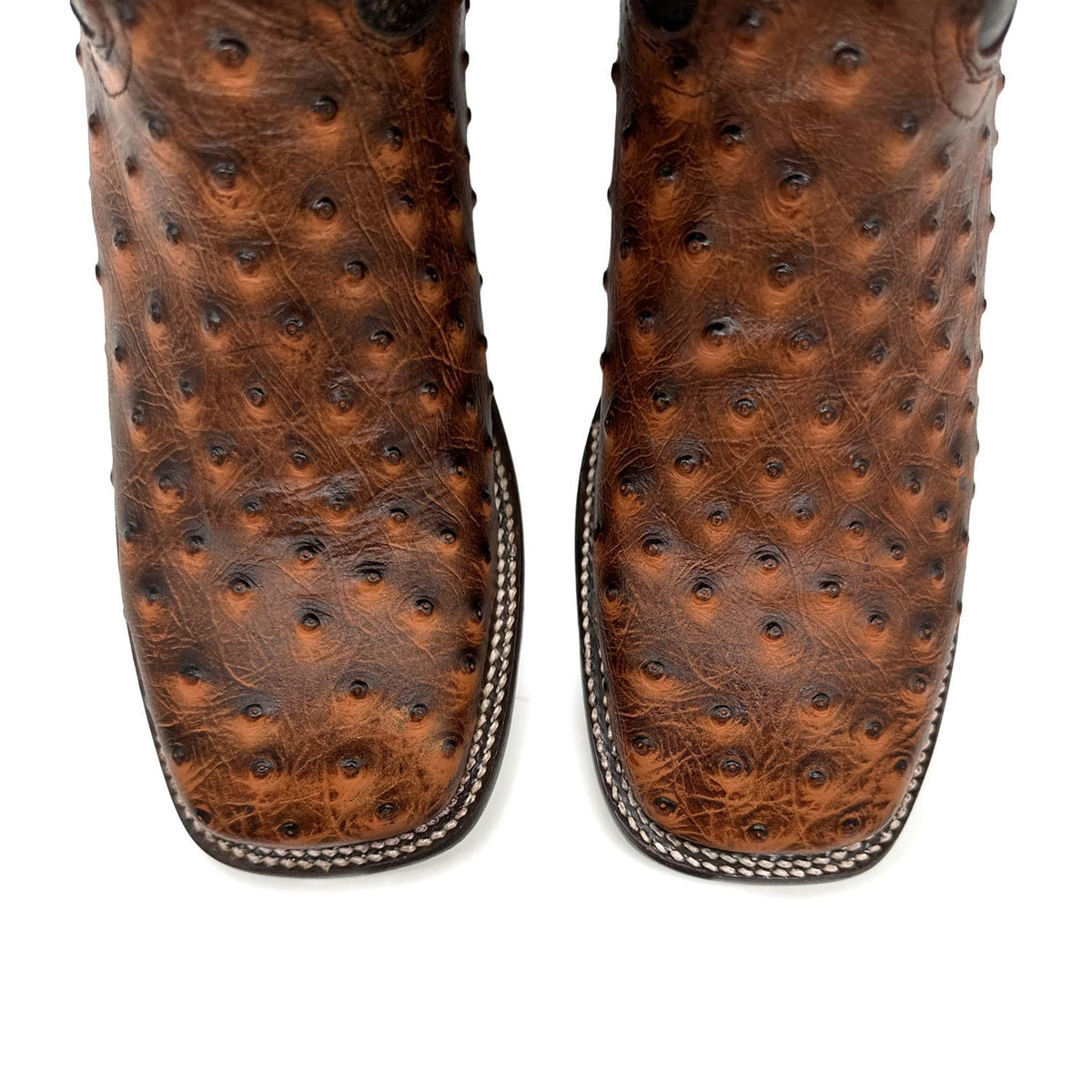 Leather Ostrich Quill Print Square Toe Western Cowboy Boot B3049
