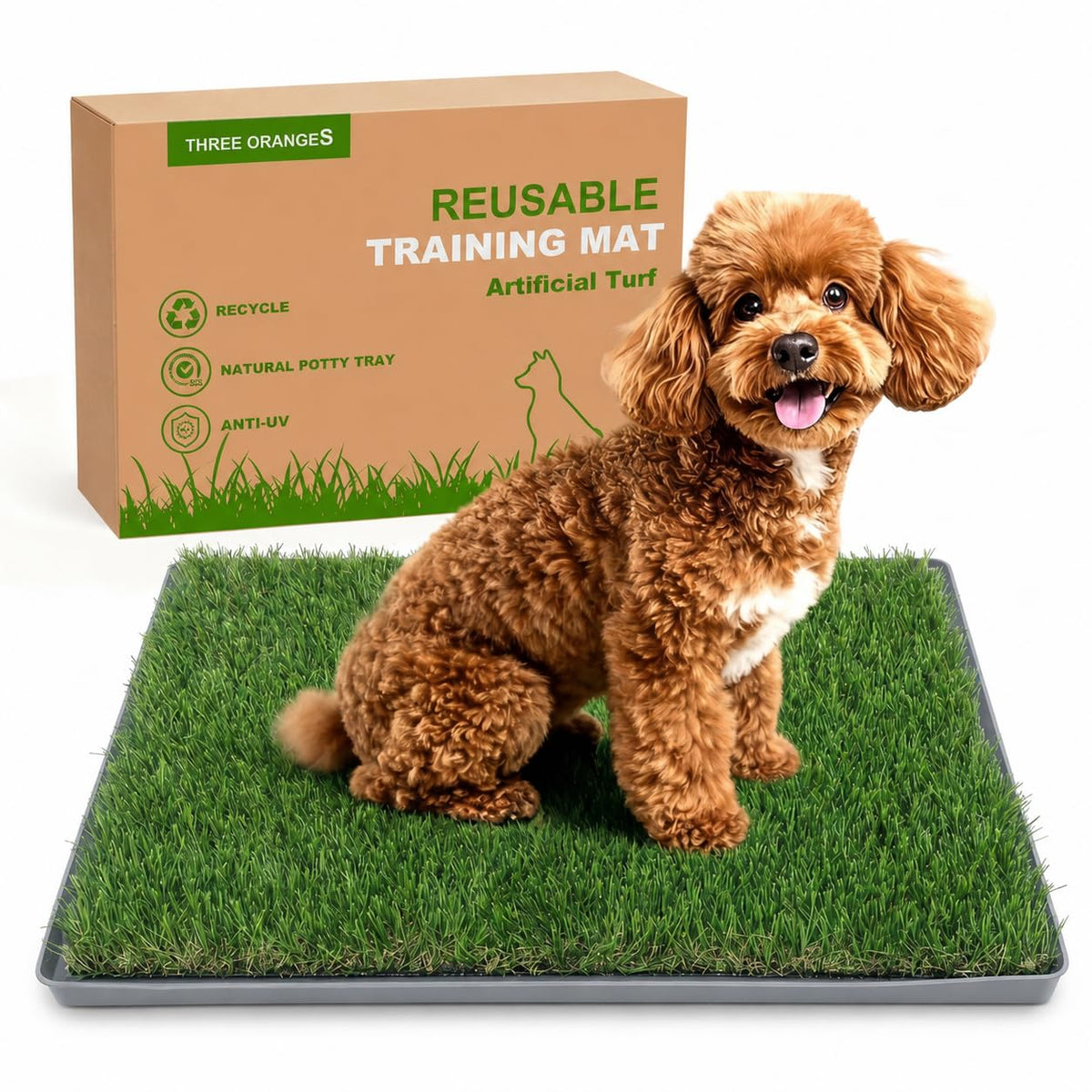 Dog Grass Pad with Tray 20" x 24" Artificial Grass Pee Pads with Non-Slip Grey Silicone Tray & 2 Replacement Grass Mats D619
