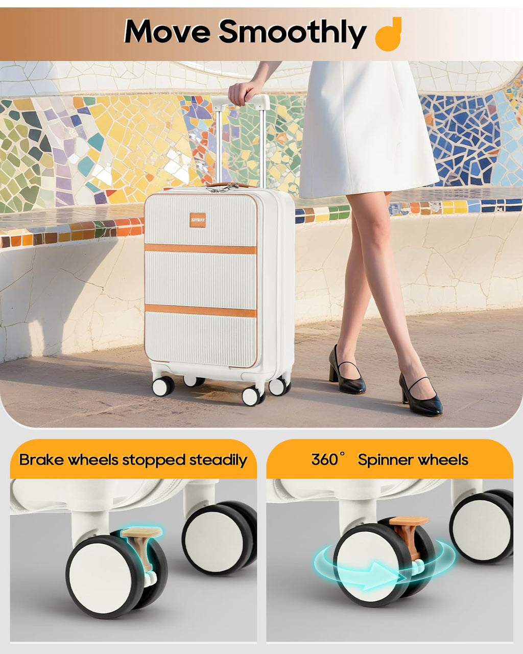 20 Inch Carry On Luggage with Front Pocket and Cup Holder, White S7336