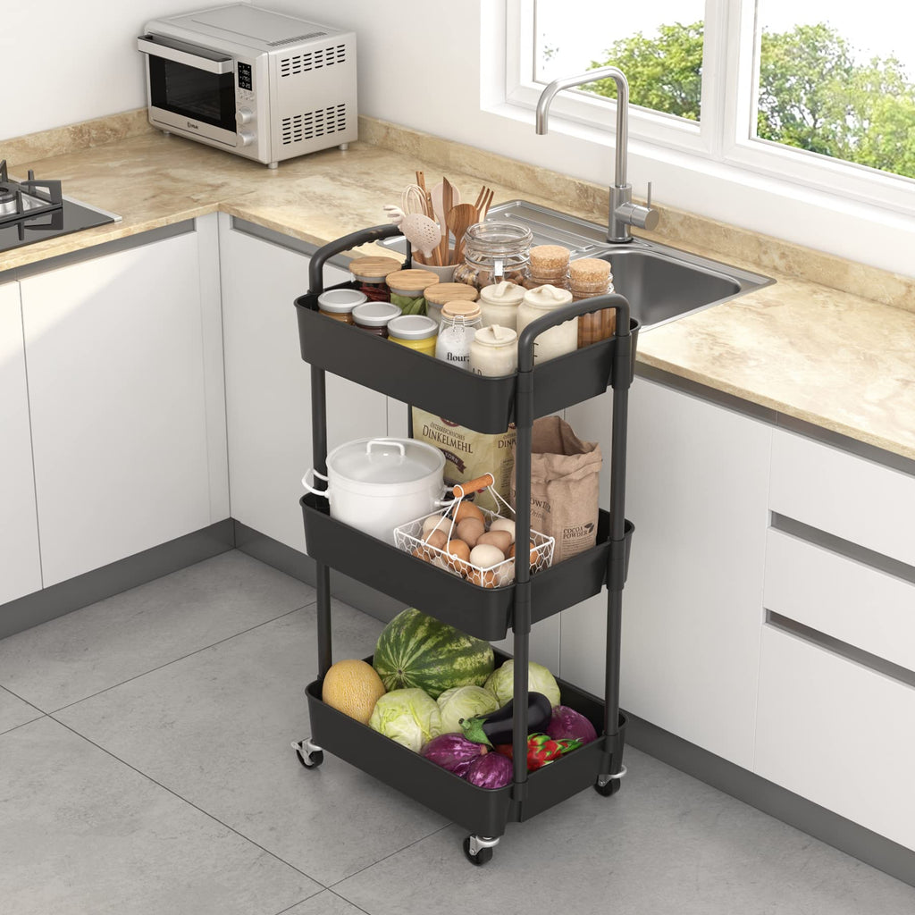 3-Tier Plastic Rolling Utility Cart with Wheels H73190