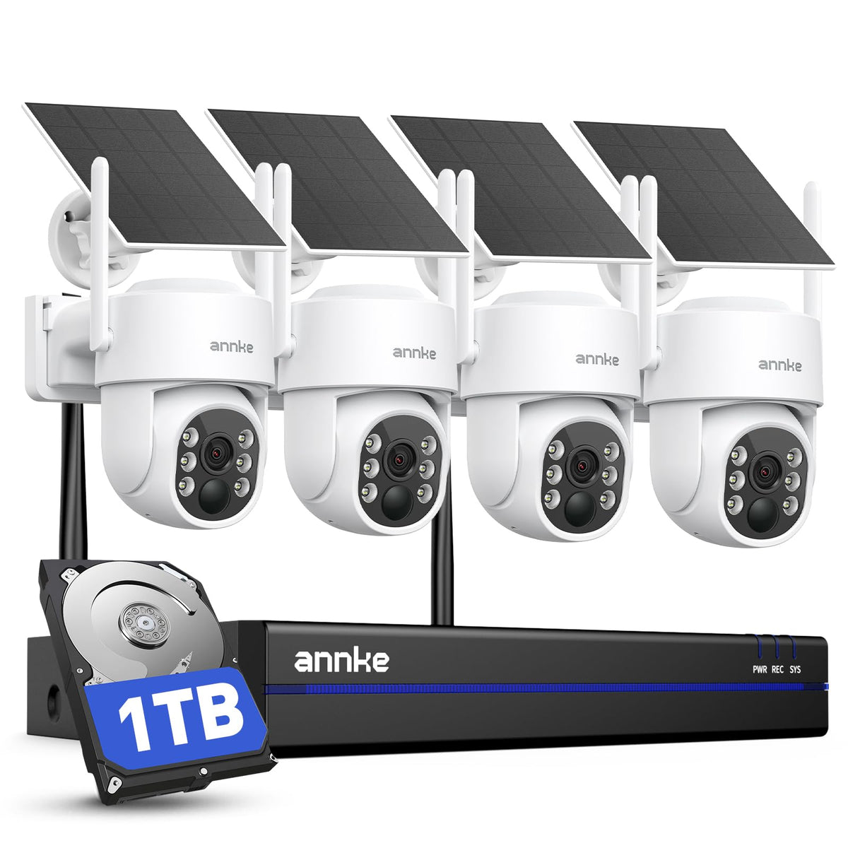 Solar Camera System Wireless Outdoor PT 4K NVR 4X 4MP Cam 1TB HDD Q76079