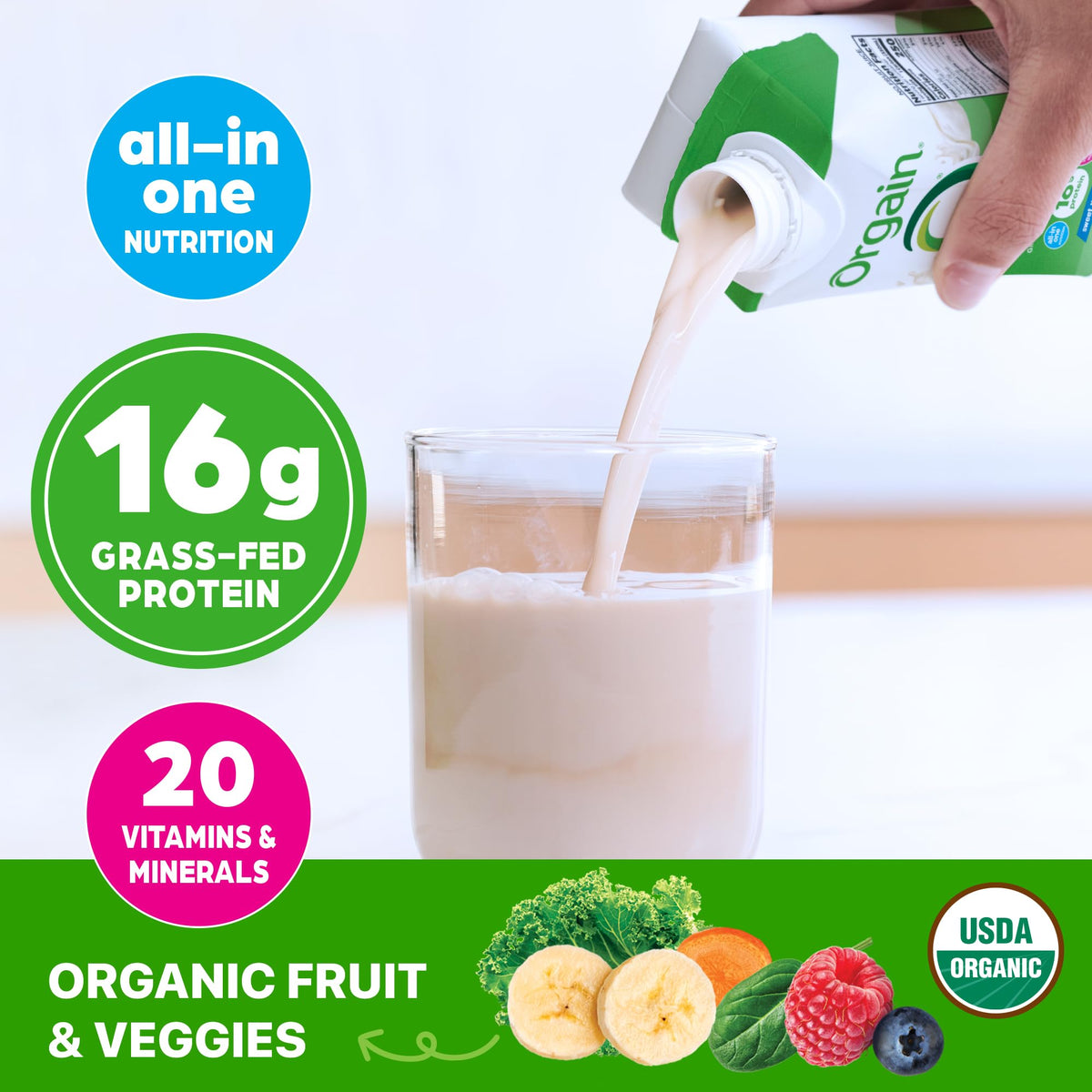 Organic Grass Fed 16g Protein Shake, Vanilla, 11oz, 12pk F14851