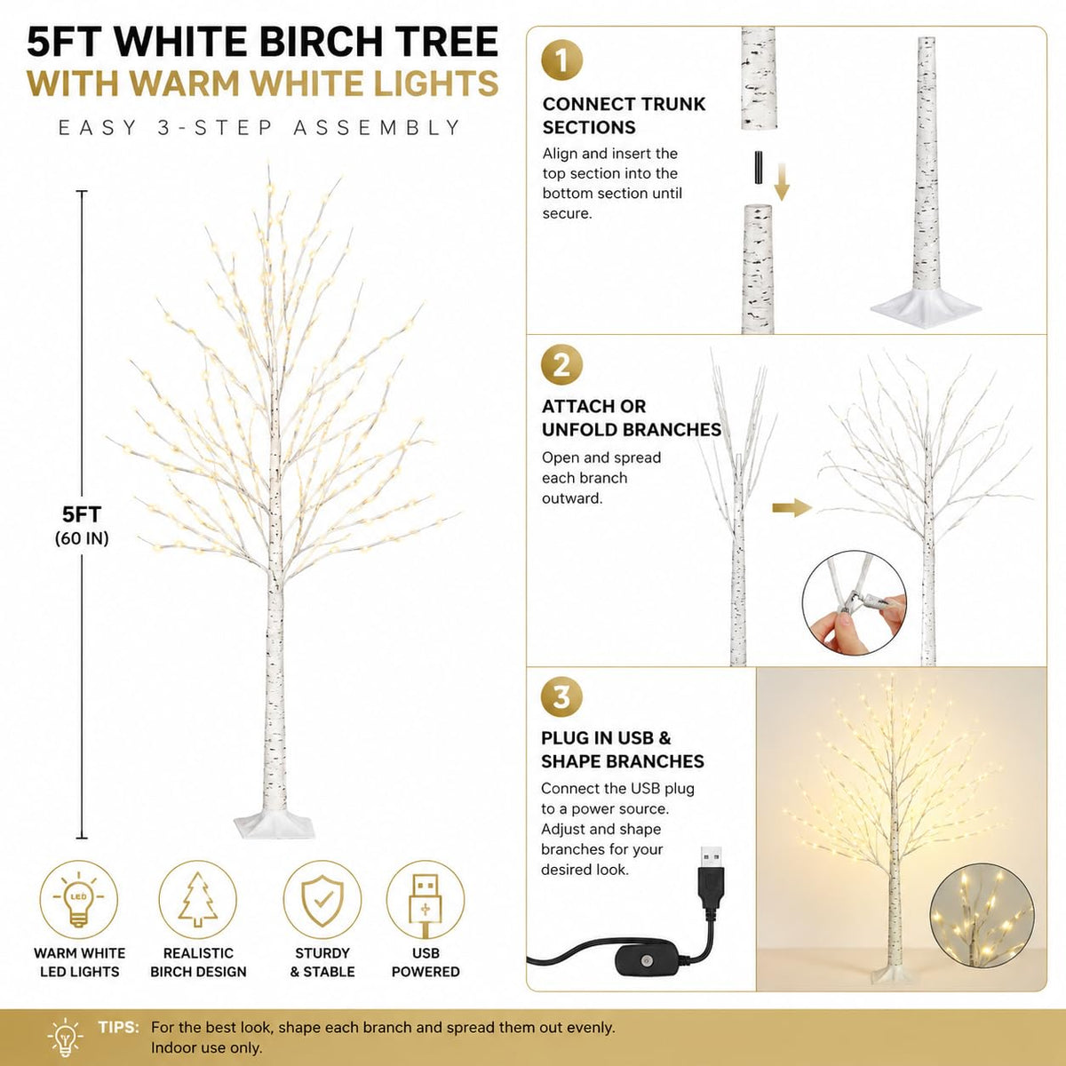 5FT Birch Tree with Lights L80606