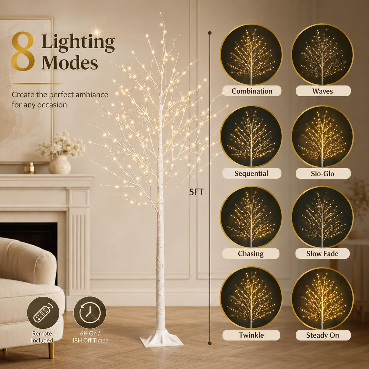 5FT Birch Tree with Lights L80606