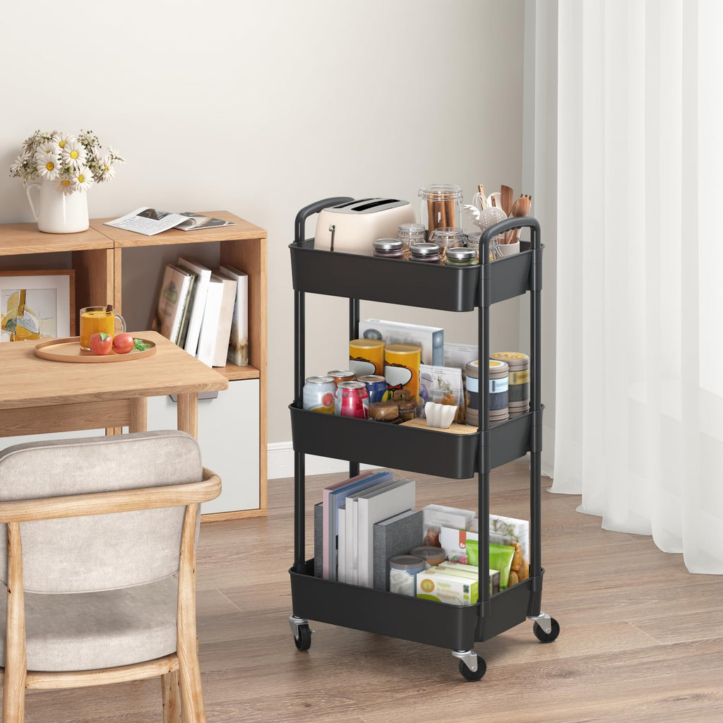 3-Tier Plastic Rolling Utility Cart with Wheels H73190