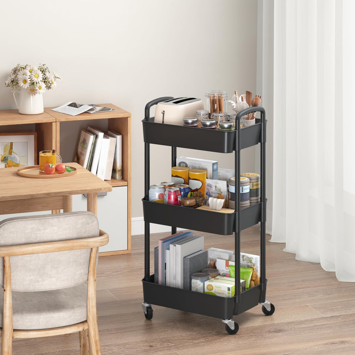 3-Tier Plastic Rolling Utility Cart with Wheels H73190