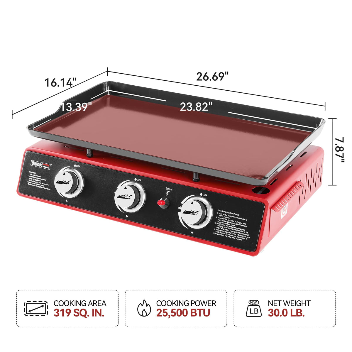 3-Burner Tabletop Propane Gas Griddle with Cover D999925