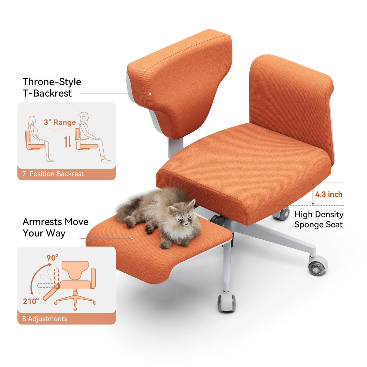 Orange Adjustable Ergonomic Office Chair with Desk Tray N85074