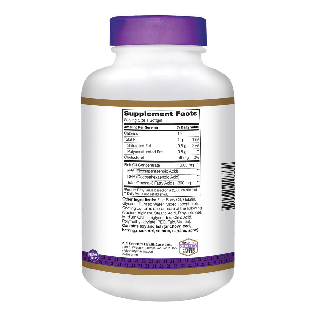 Fish Oil 1000 mg Enteric Coated Softgels 180-Count Pack of 2 B740