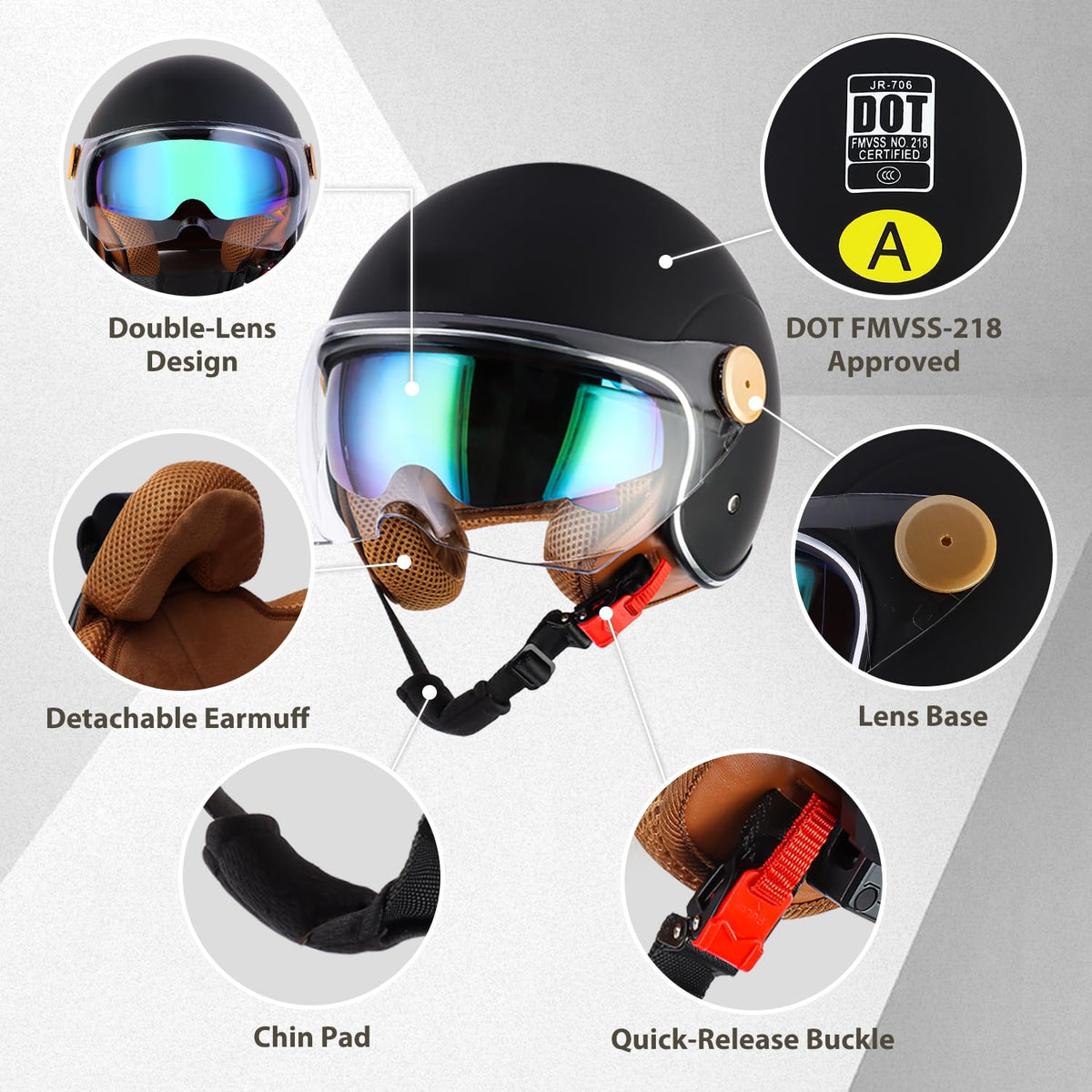 3/4 Open Face Motorcycle Helmet Dual Visors DOT Approved U987570