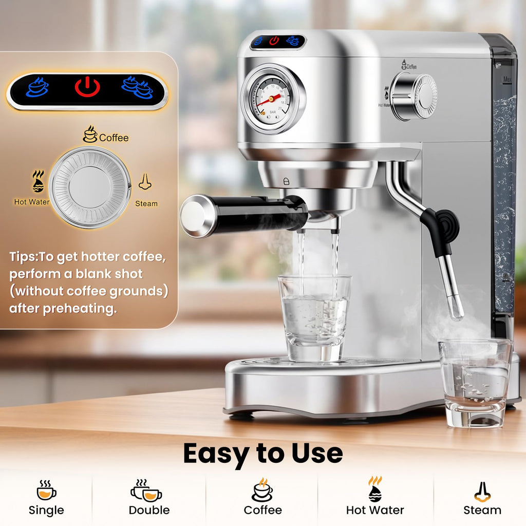 20 Bar Compact Stainless Steel Espresso Machine with Milk Frother U1420