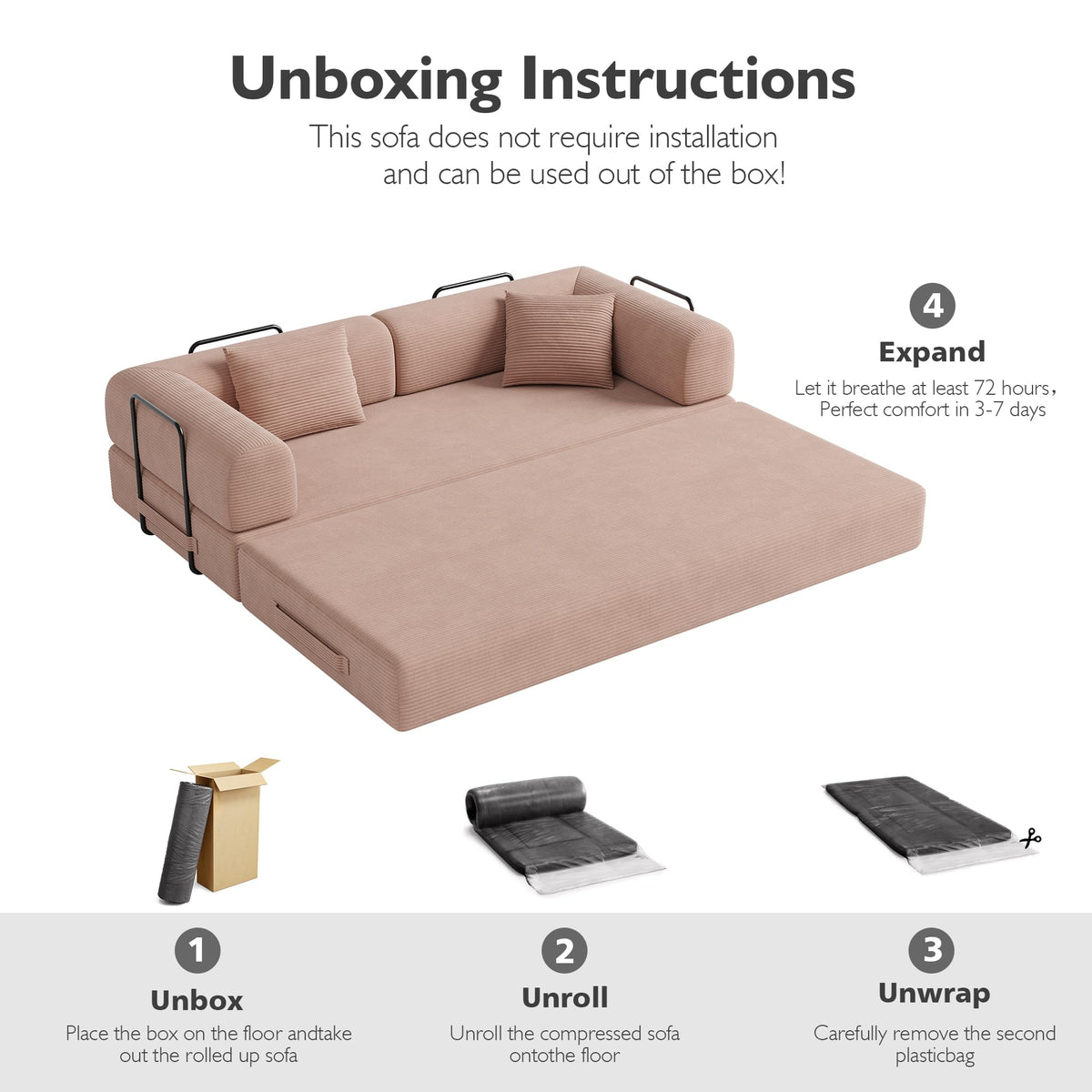 79in Boneless Convertible Futon Sofa Bed Queen T976