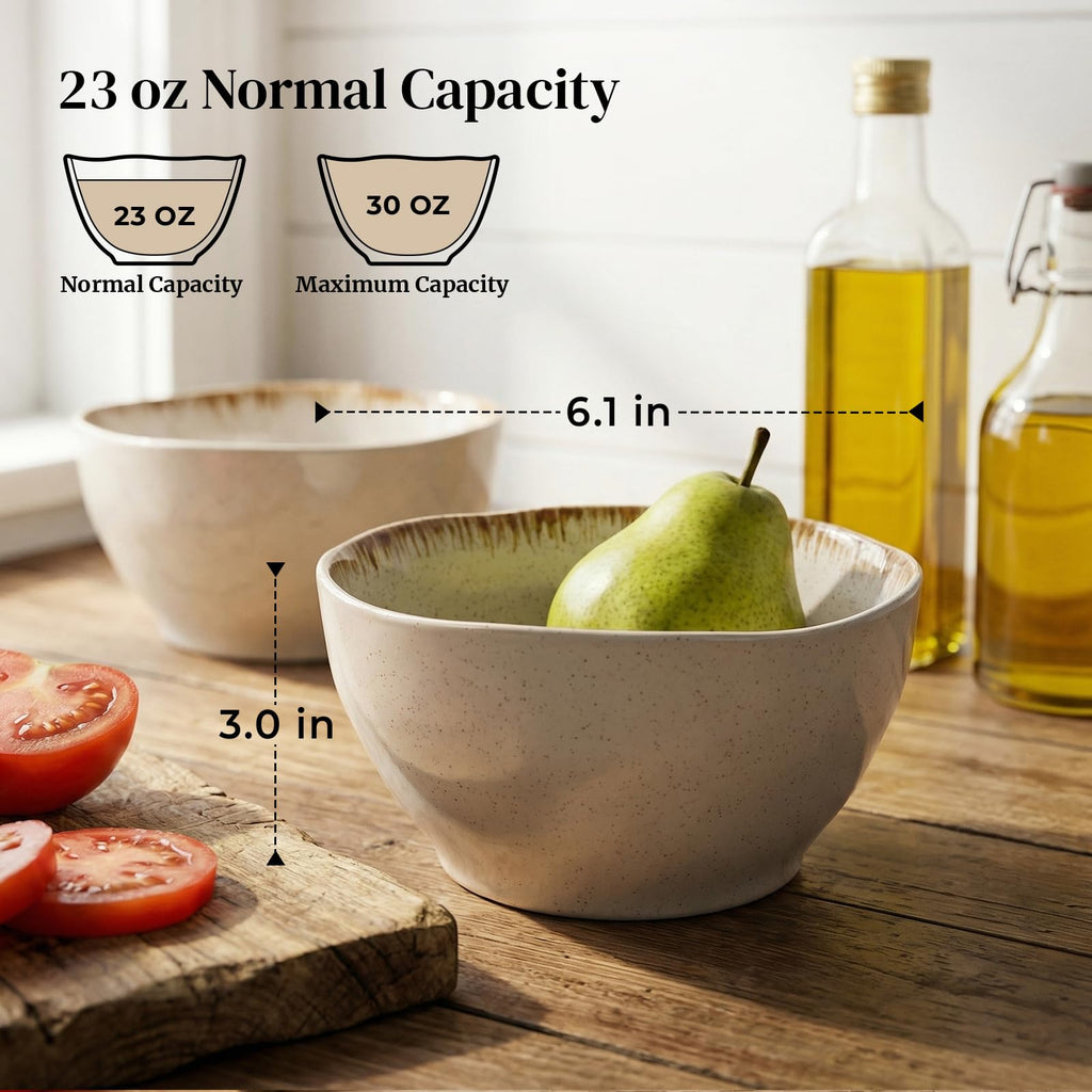 30 OZ Ceramic Soup Bowls Set of 4 Beige U6742