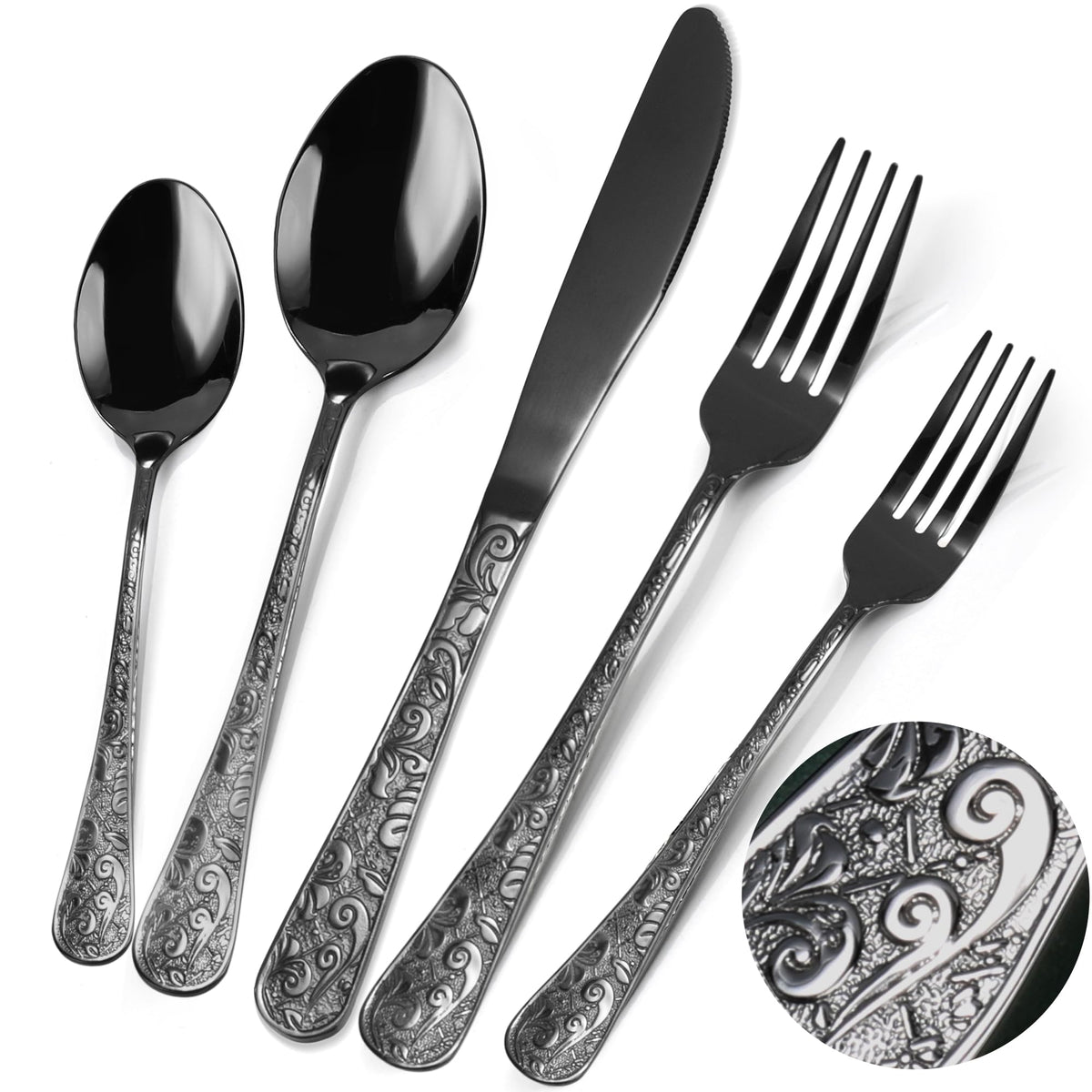 60-Piece Black Stainless Steel Flatware Set B865158