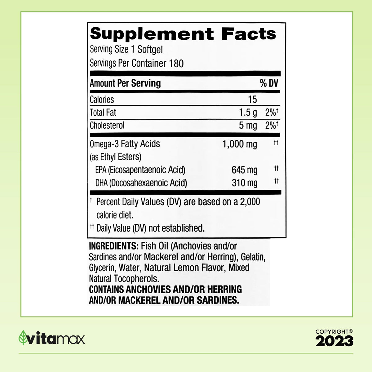 Omega-3 Fish Oil 1000 mg 180 Count R65395