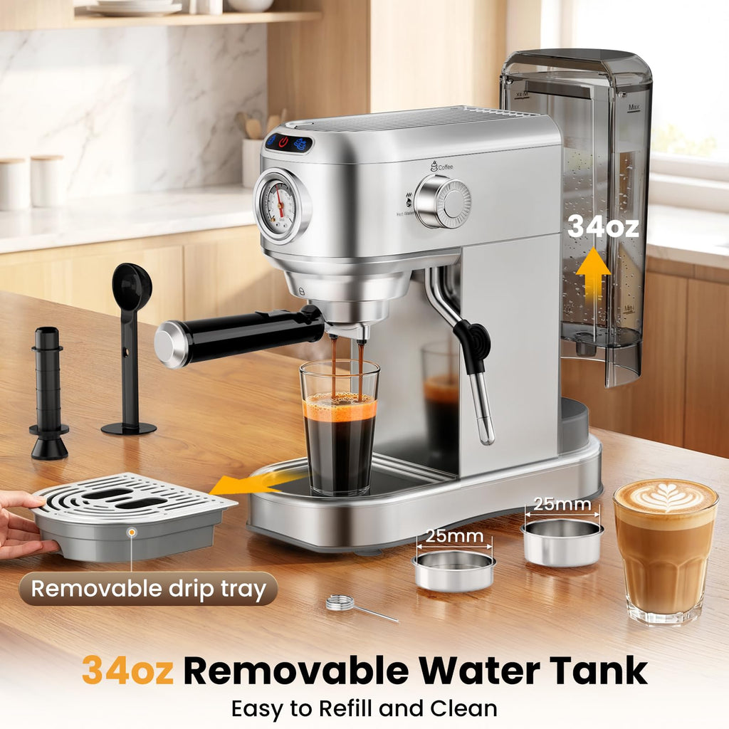 20 Bar Compact Stainless Steel Espresso Machine with Milk Frother U1420