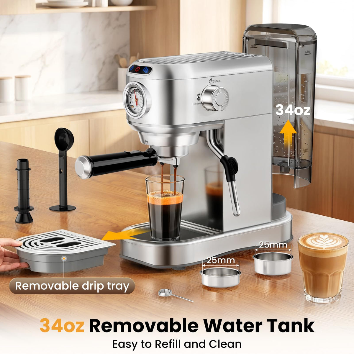 20 Bar Compact Stainless Steel Espresso Machine with Milk Frother U1420