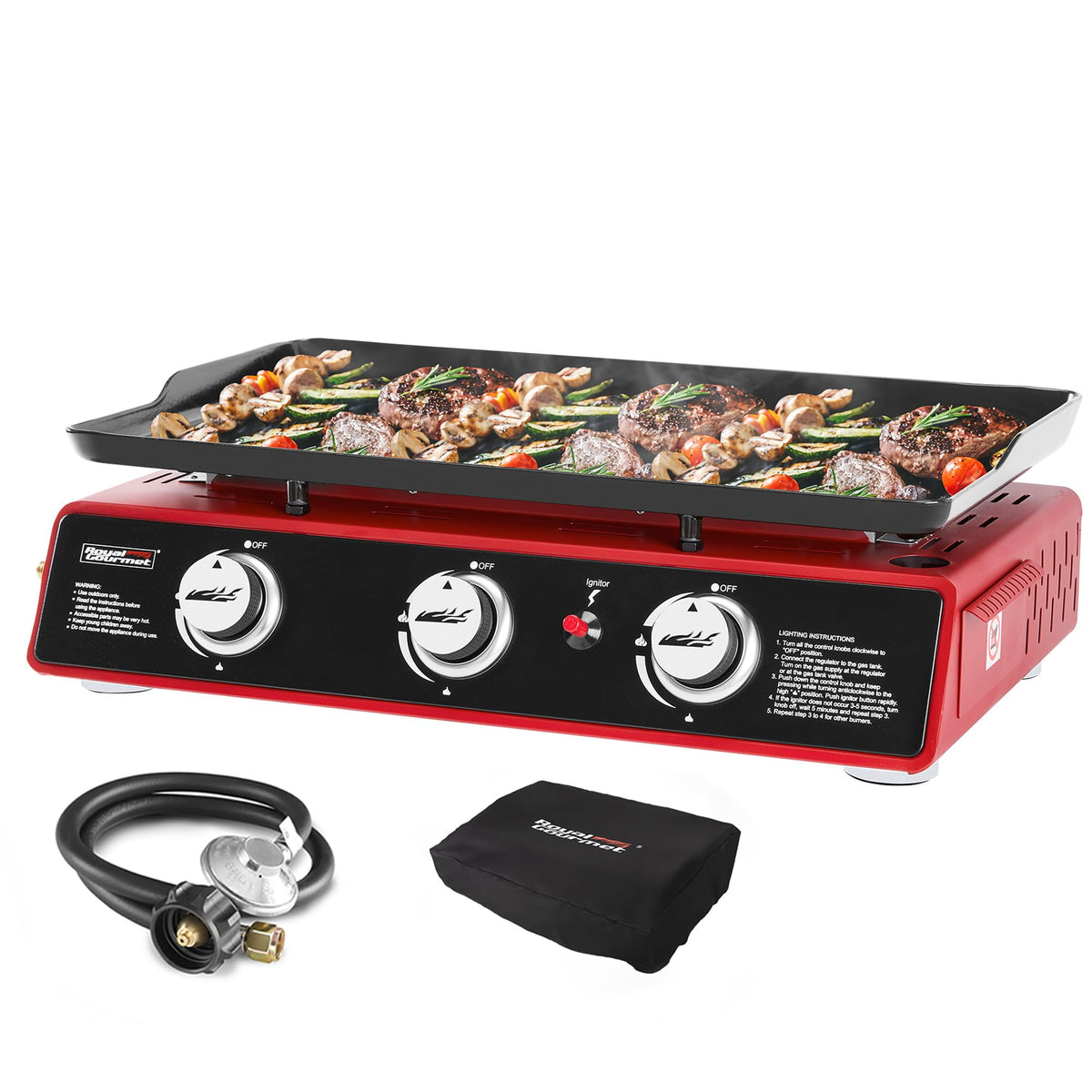 3-Burner Tabletop Propane Gas Griddle with Cover D999925