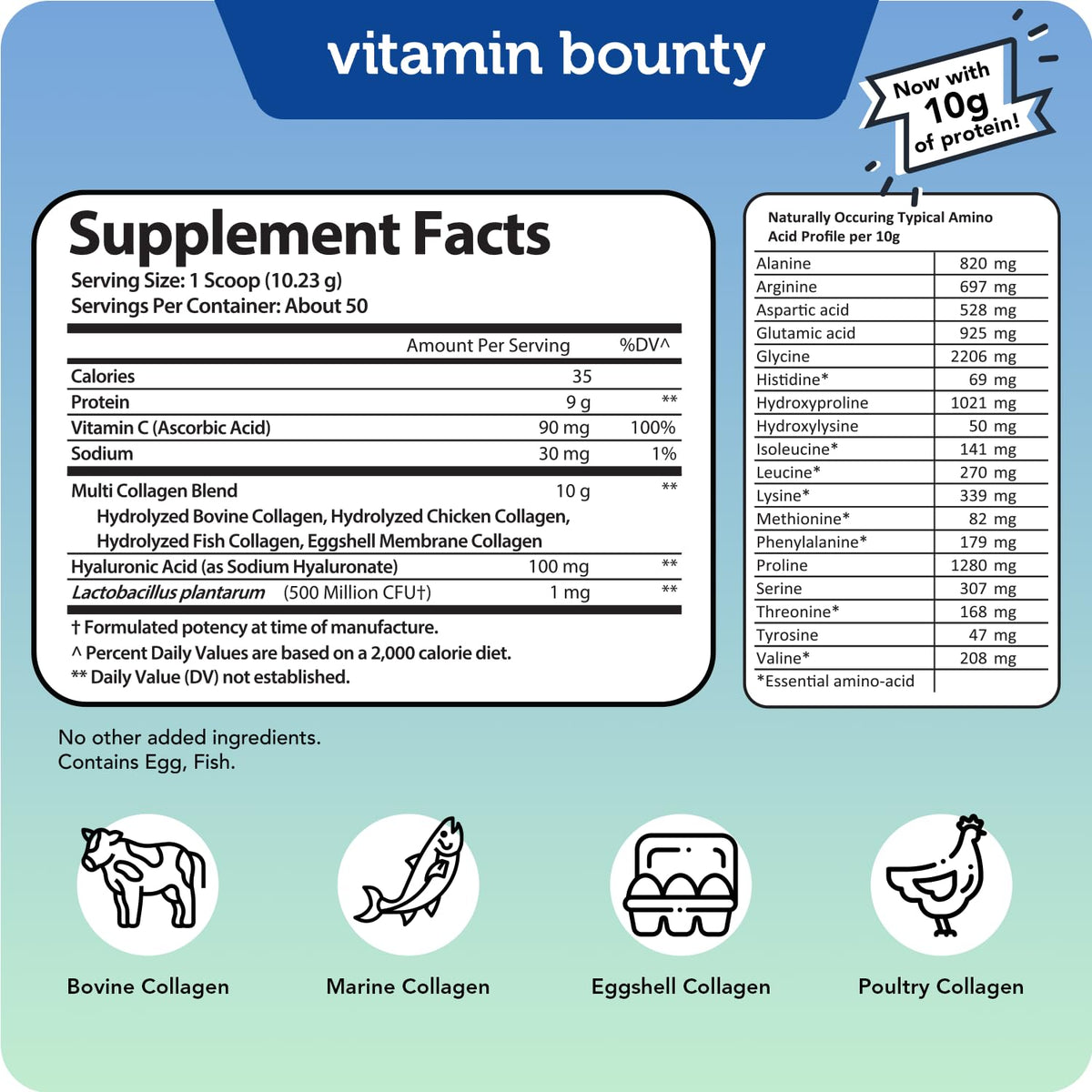 Multi Collagen Peptides Powder with Probiotics, Vitamin C & Hyaluronic Acid, 50 Servings Q47126