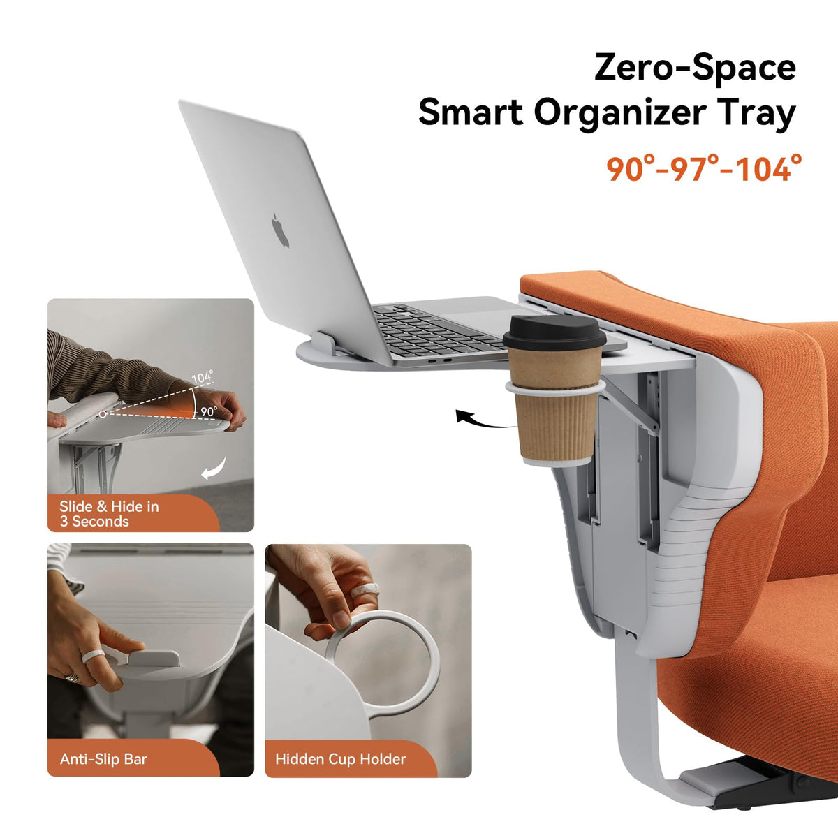 Orange Adjustable Ergonomic Office Chair with Desk Tray N85074
