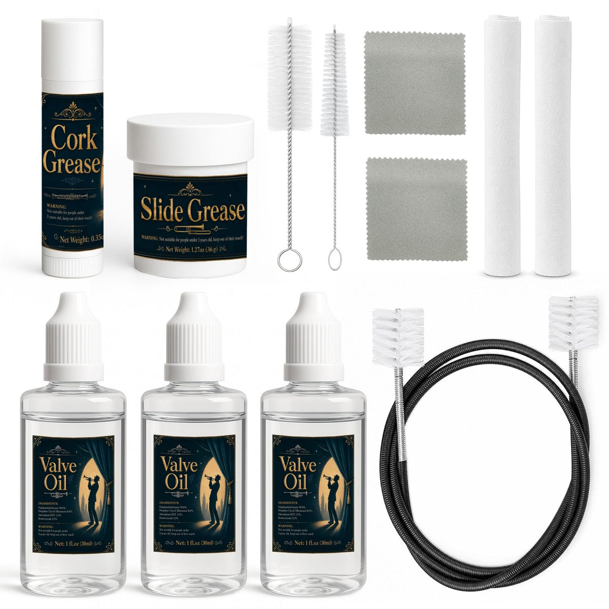 12 Pc Trumpet Cleaning Care Kit with Valve Oil, Grease, Brush J105660