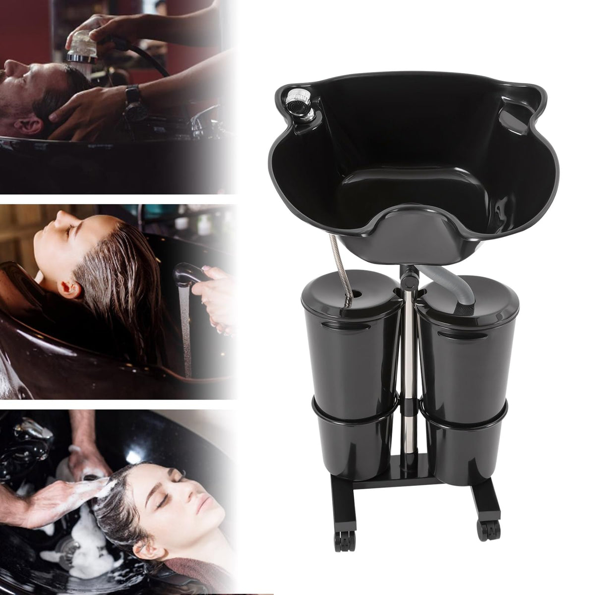 Portable Height-Adjustable Shampoo Basin with 2 Water Buckets T9758