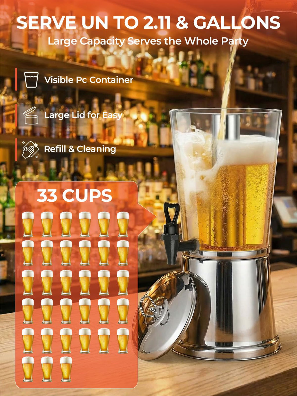 2 Gallon Stainless Steel Beverage Dispenser W32806