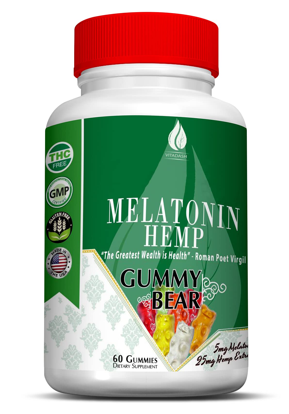Melatonin Hemp Gummies 5mg 25mg 60 Servings K71578