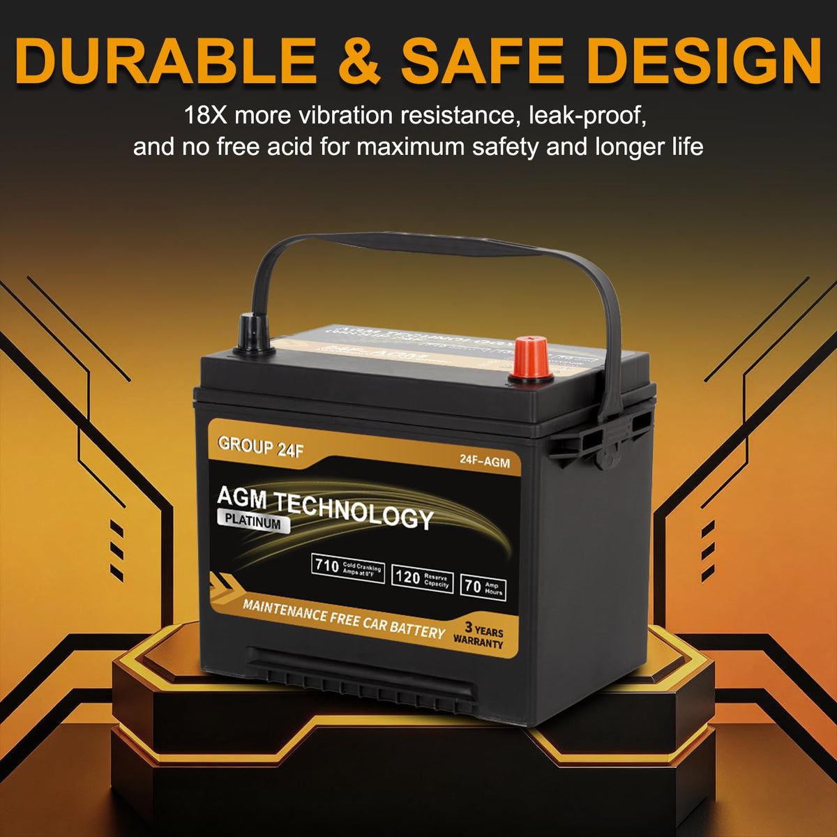AGM Car Battery Group Size 24F 12V 70Ah 710 CCA Q43125