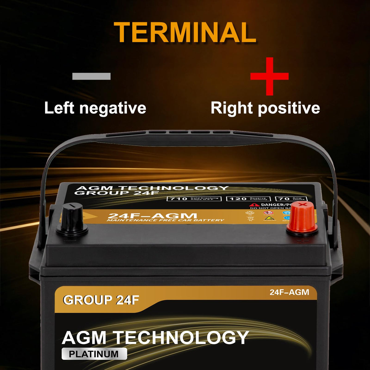AGM Car Battery Group Size 24F 12V 70Ah 710 CCA Q43125