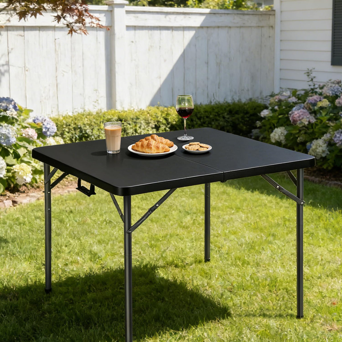 34" Black Square Folding Table with Carrying Handle U90221