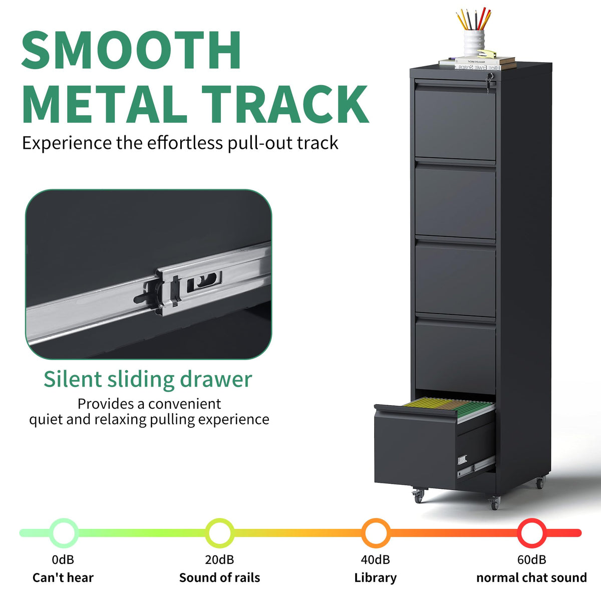5 Drawer Black Steel File Cabinet with Lock T2999