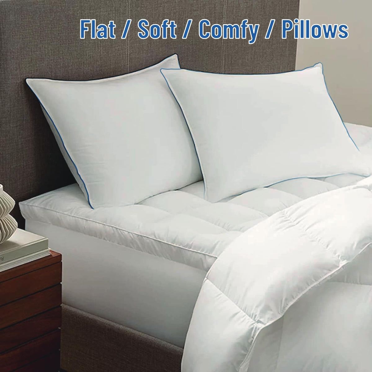 Soft Thin Standard Size Pillows Set of 2 with Down Alternative Fill White B956248