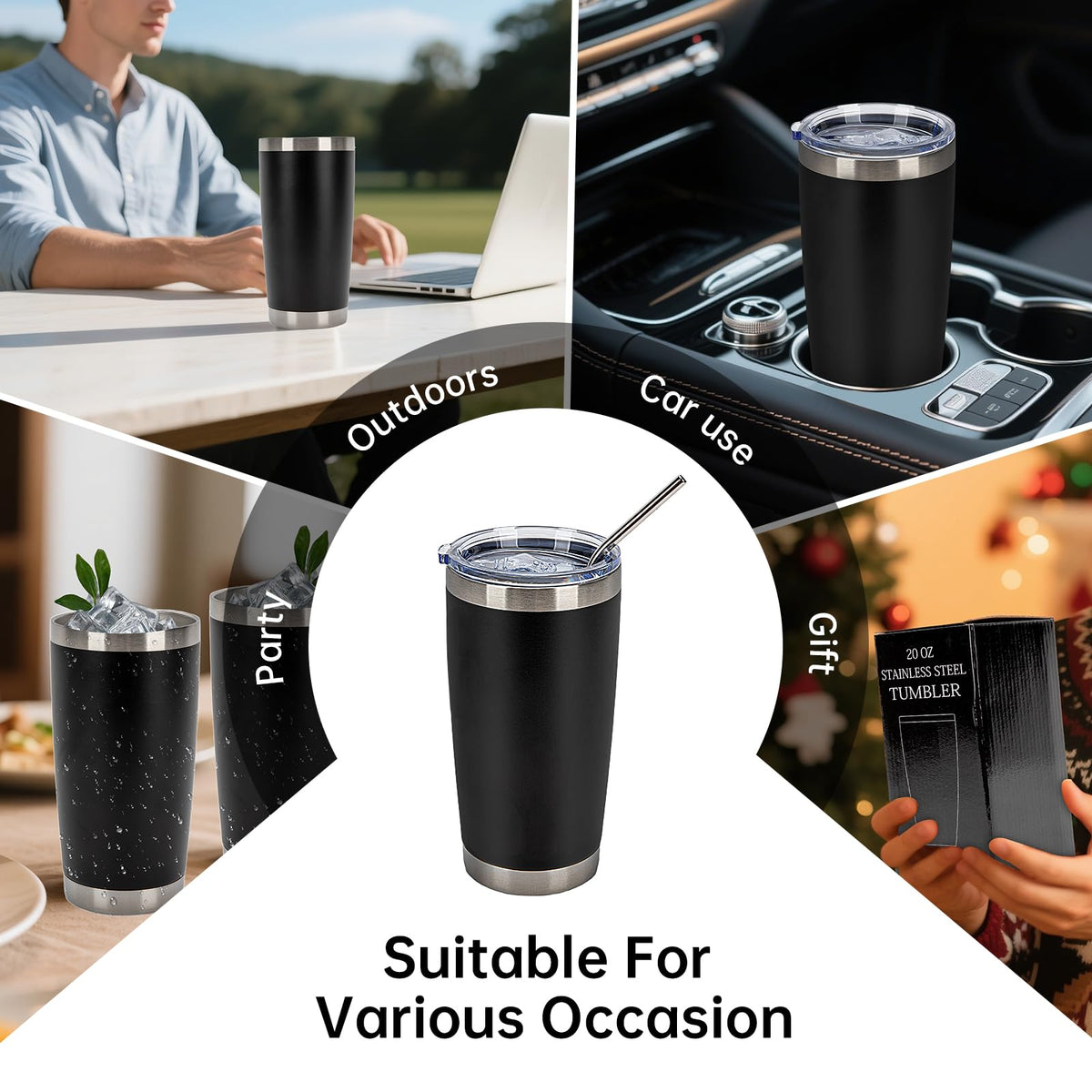 32 Pack 20oz Stainless Steel Insulated Tumblers with Lid & Straw J509987