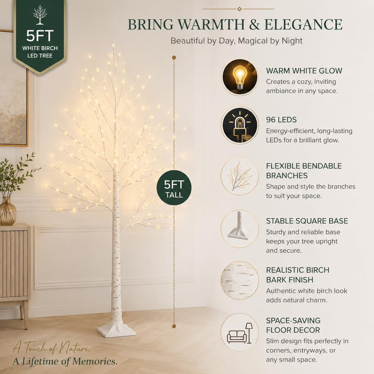 5FT Birch Tree with Lights L80606