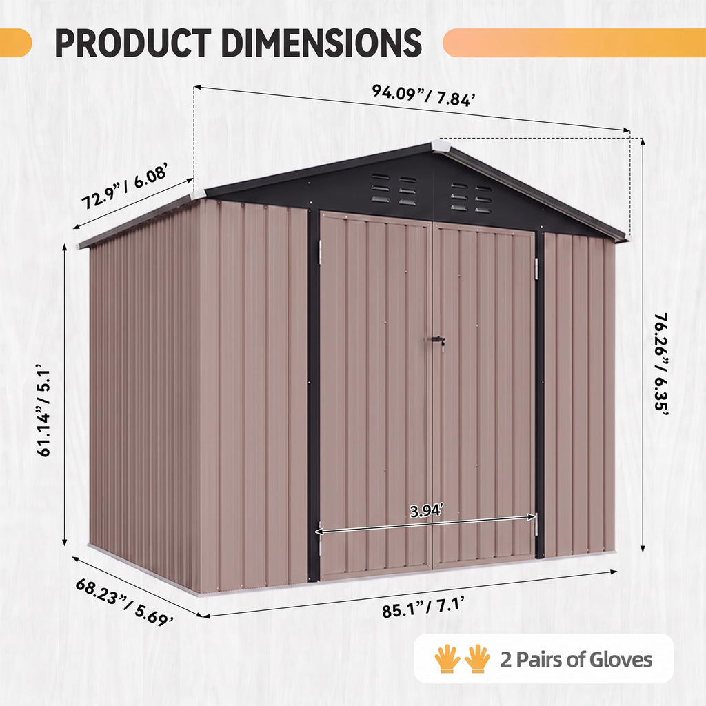 Brown Galvanized Steel Outdoor Storage Shed M913366