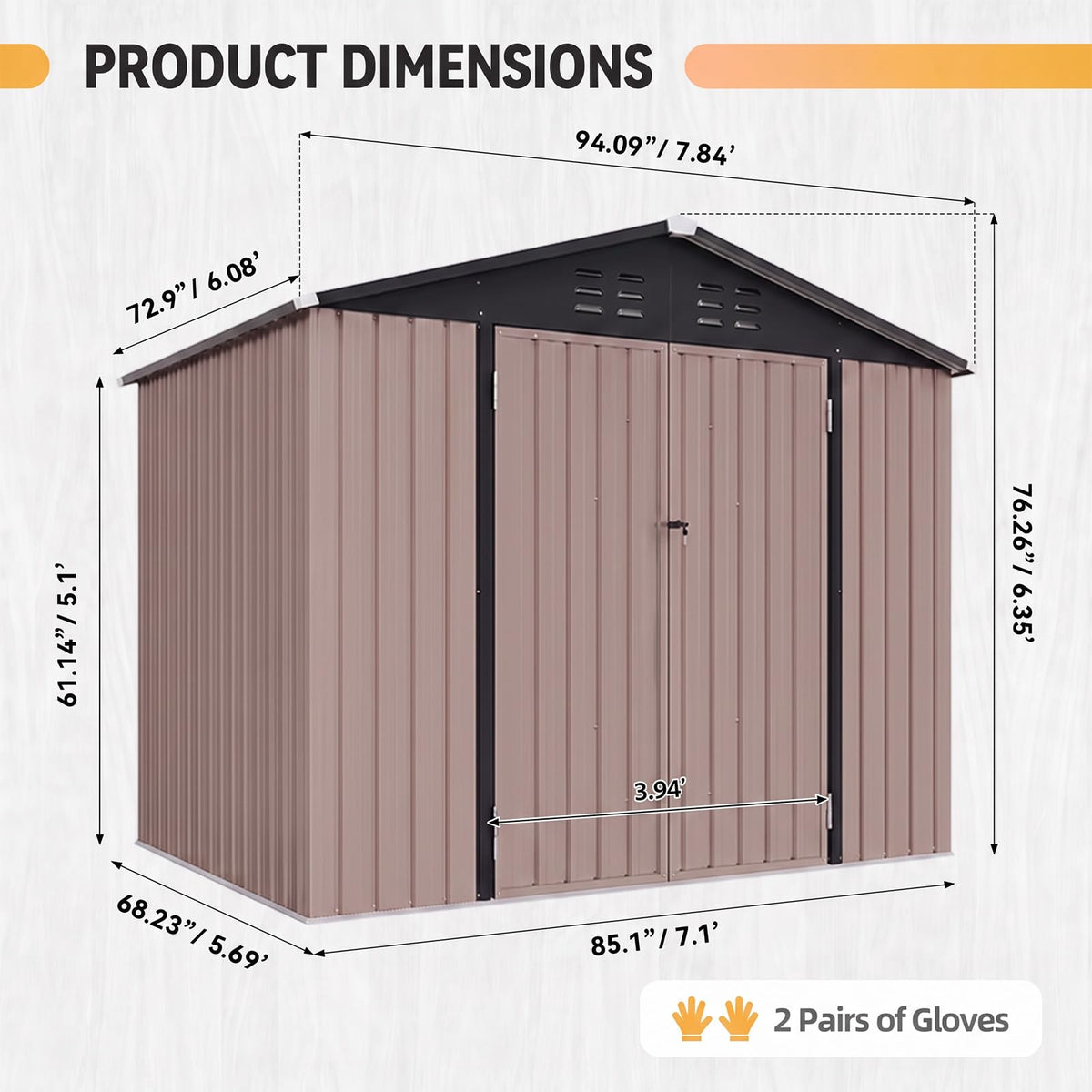 Brown Galvanized Steel Outdoor Storage Shed M913366