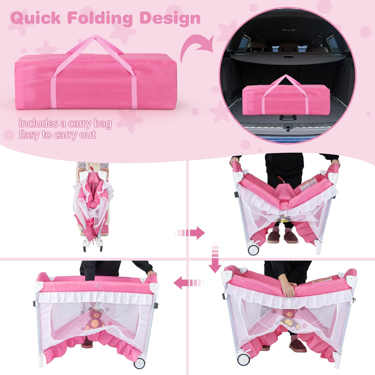 4-in-1 Baby Playard with Bassinet, Changing Table and Carry Bag S4781