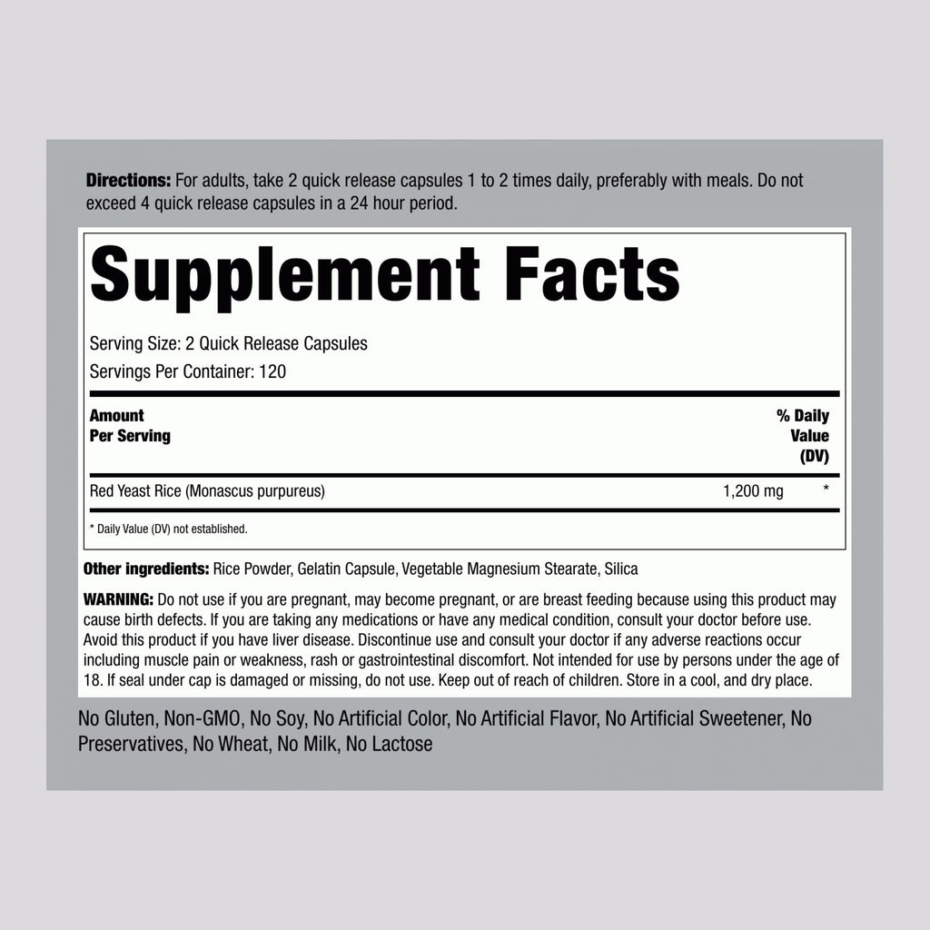 Red Yeast Rice 1200 mg 240 Capsules Q5608