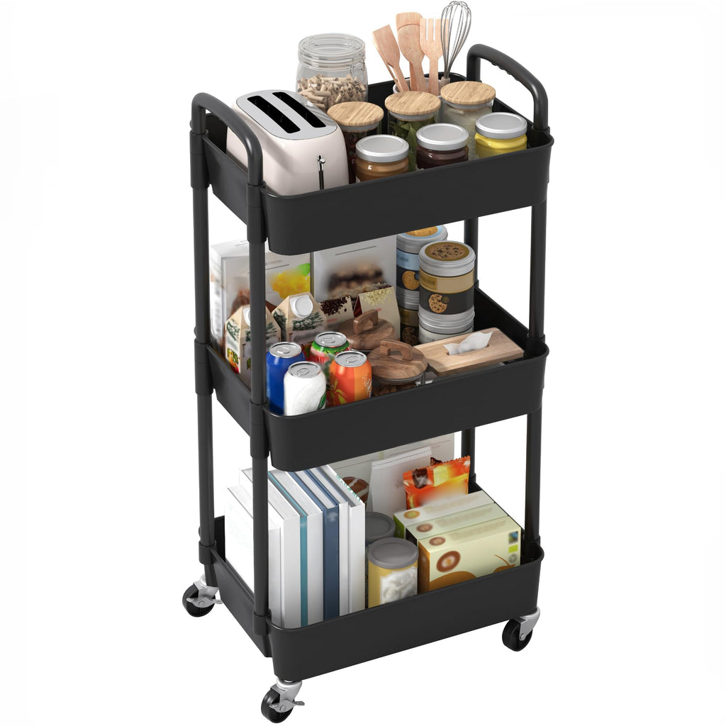 3-Tier Plastic Rolling Utility Cart with Wheels H73190
