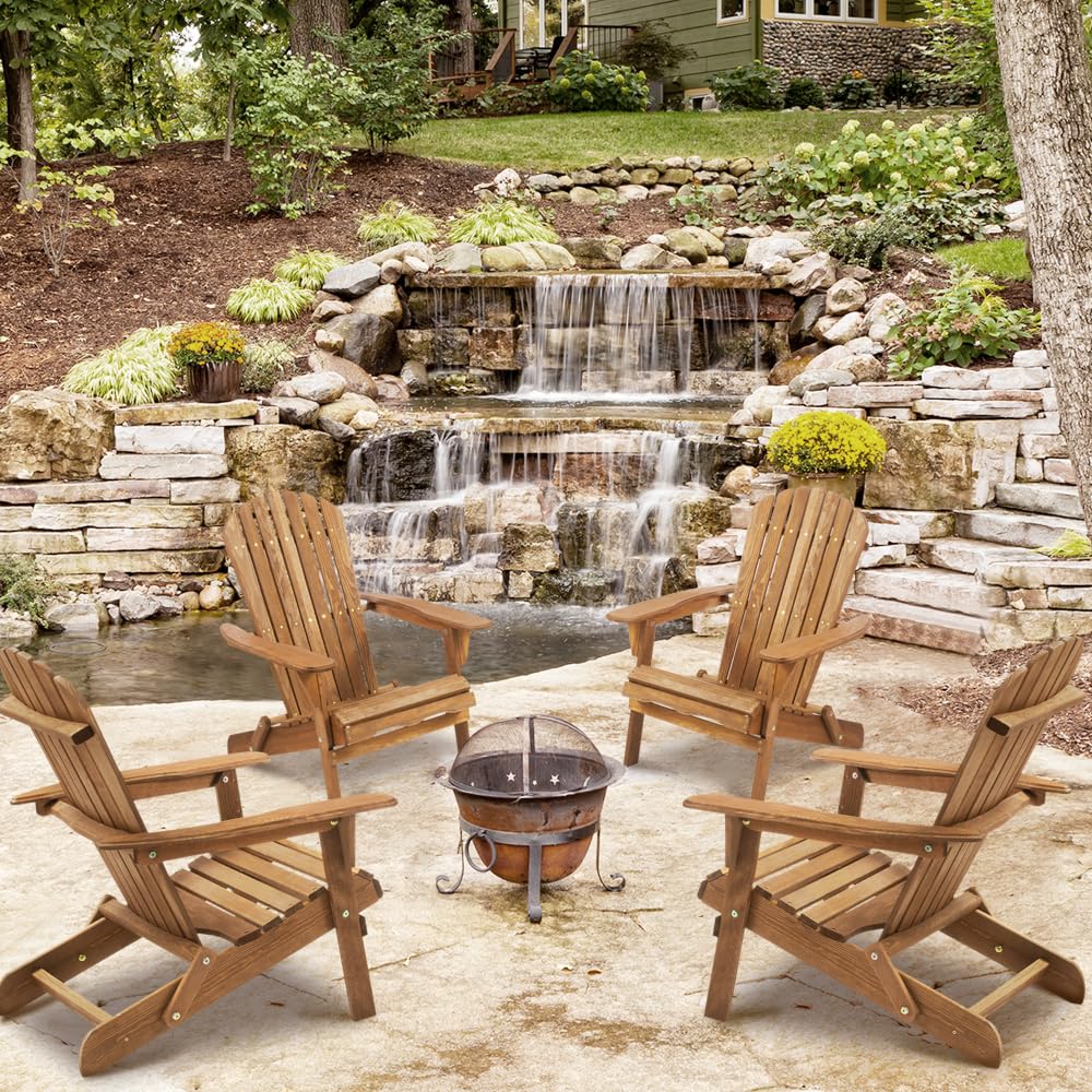 Solid Cedar Wood Folding Adirondack Chair Set of 2 P763