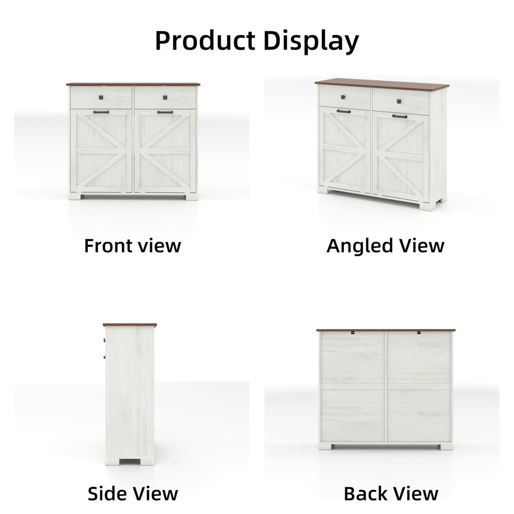 Antique White Wooden Tilt Out Trash Cabinet with 2 Storage Drawers I607