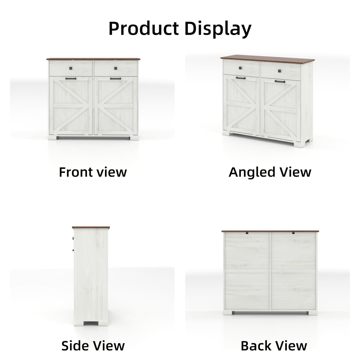 Antique White Wooden Tilt Out Trash Cabinet with 2 Storage Drawers I607