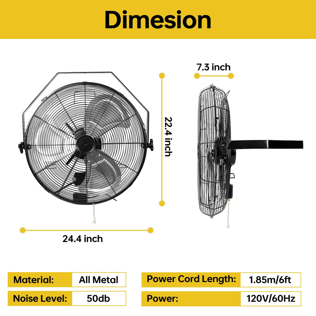 20 Inch High Velocity Metal Wall Mount Fan U7614