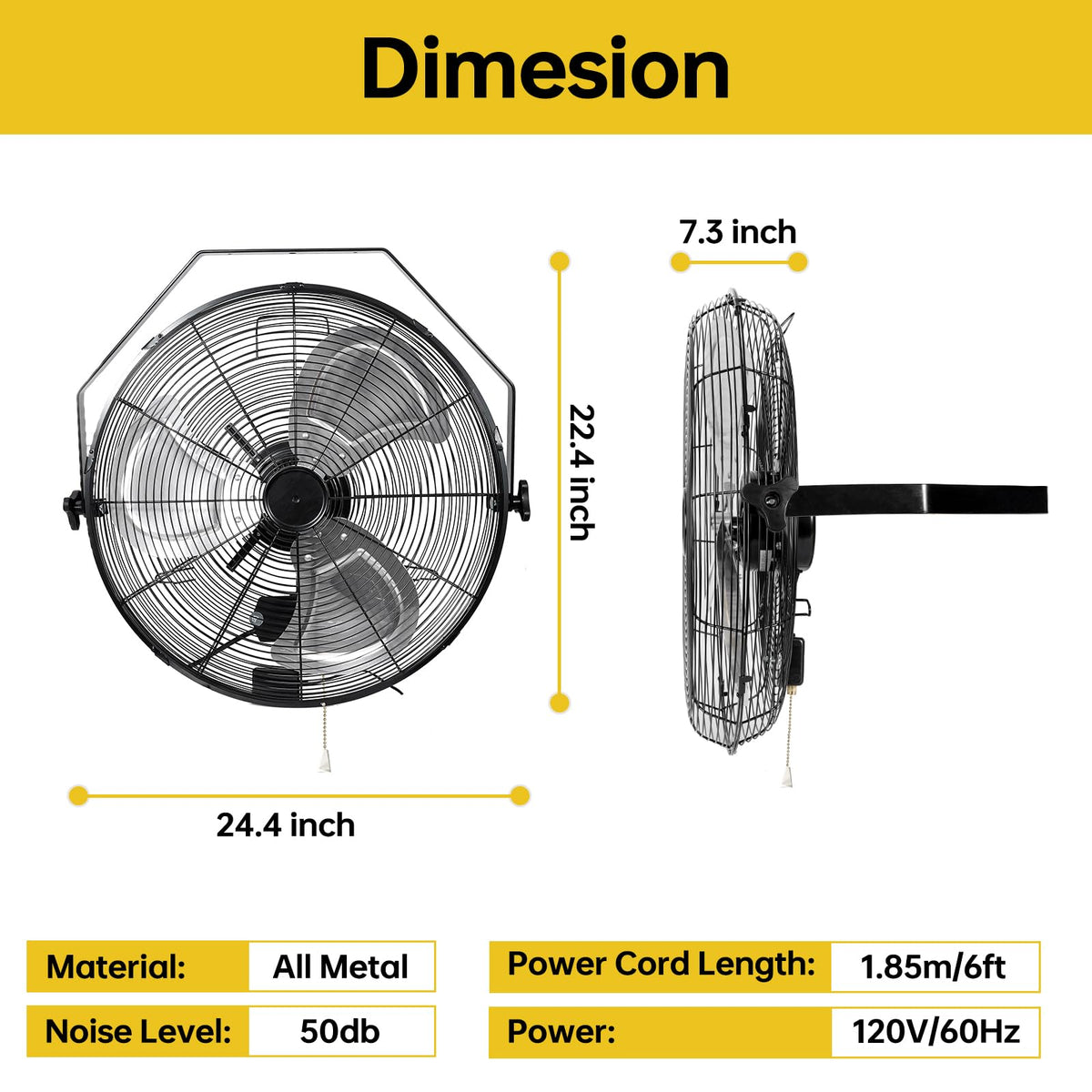 20 Inch High Velocity Metal Wall Mount Fan U7614